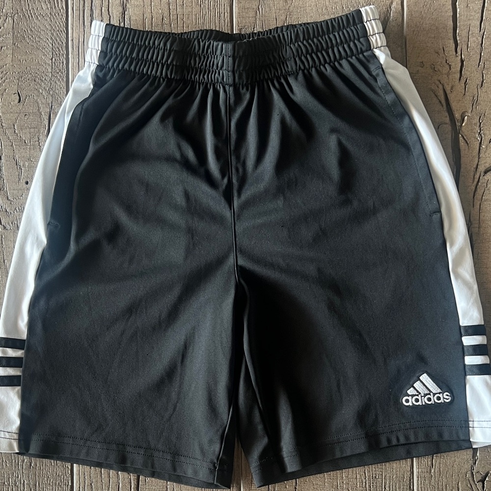 Boys 10-12 (M) Adidas Black and White Athletic Shorts